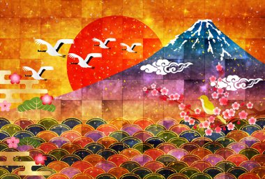 Yeni yıl kartları Japon kağıt arka plan