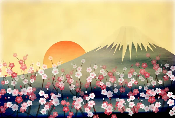 Fuji Újévi Kártyák Szilva Virág Háttér — Stock Vector
