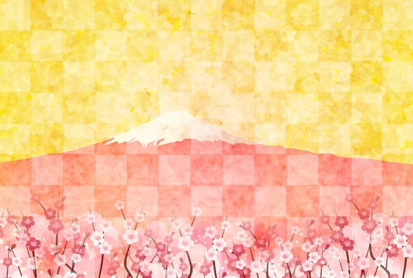 Гора Цветение Сливы Фудзи Японский Бумажный Фон — стоковый вектор