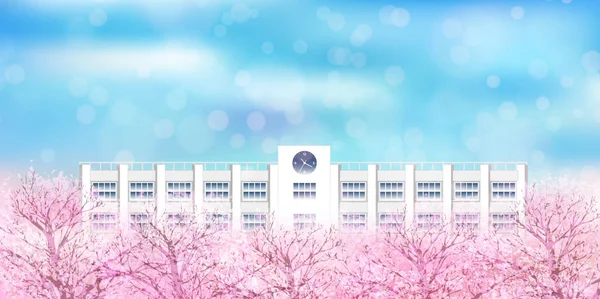 Cherry Blossom Spring School Background — Stock Vector