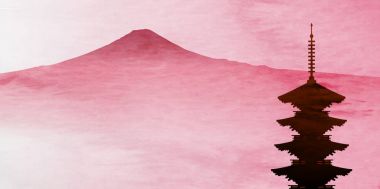 Kiraz çiçekleri Mt Fuji arka plan bahar