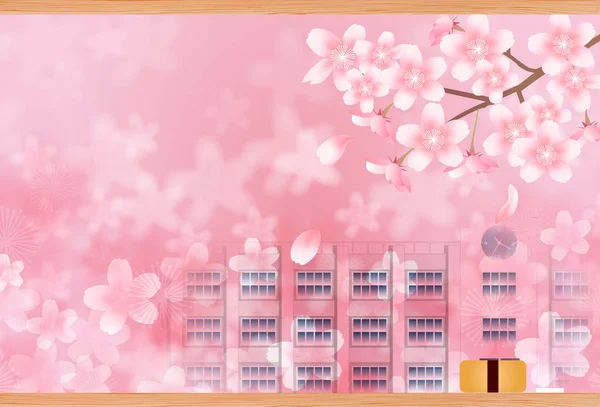 Cherry Blossoms Våren Blackboard Bakgrund — Stock vektor