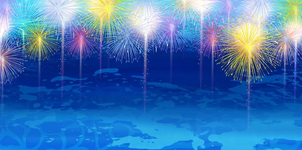 Fireworks Summer Sea Background — Stock Vector