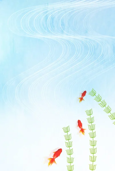 Золота Рибка Трава Літній Вітальний Листівка Фон — стоковий вектор