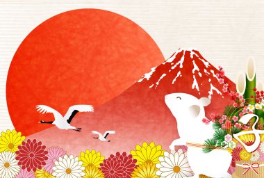 fare yeni yıl kartı Japon Kağıt arka plan