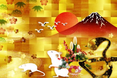 fare yeni yıl kartı Japon Kağıt arka plan