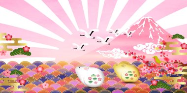 fare yeni yıl kartı Japon Kağıt arka plan