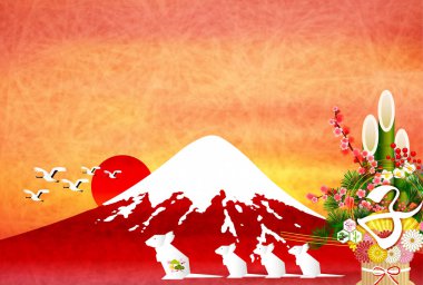 fare yeni yıl kartı Japon Kağıt arka plan