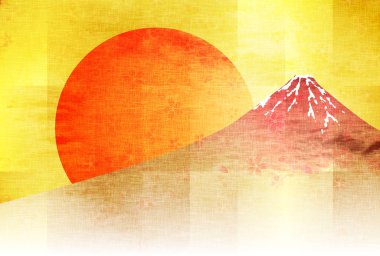 Mt. Fuji Kirazı Yılbaşı kartı arkaplanında çiçek açıyor