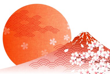 Mt. Fuji Kirazı Yılbaşı kartı arkaplanında çiçek açıyor