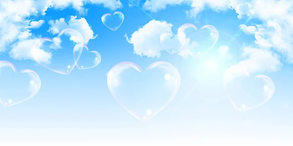 Corazón Valentine Cielo Nube Fondo — Vector de stock