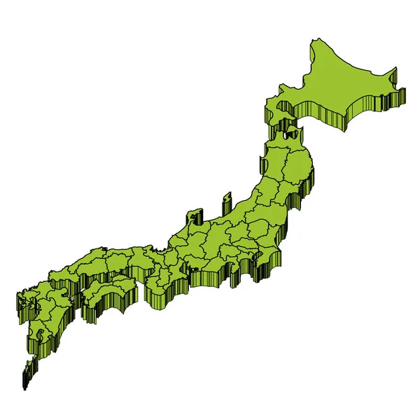 Japonia Mapa Prefektura Trójwymiarowa Ikona — Wektor stockowy