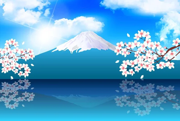 Góra Fuji Kwiat Wiśni Tło Krajobraz — Wektor stockowy