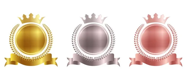 Medaglia Corona Oro Icona Del Nastro — Vettoriale Stock