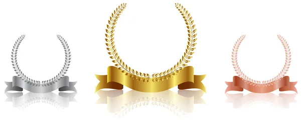 Medaglia Alloro Icona Del Nastro Oro — Vettoriale Stock