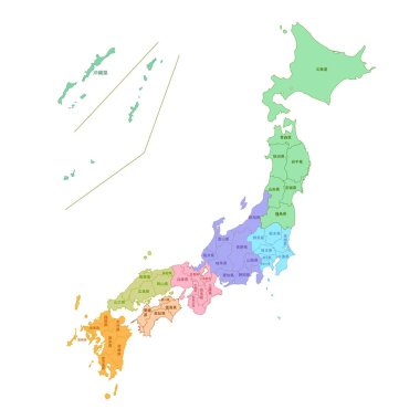 Japan Map Colorful Prefectures Icon clipart