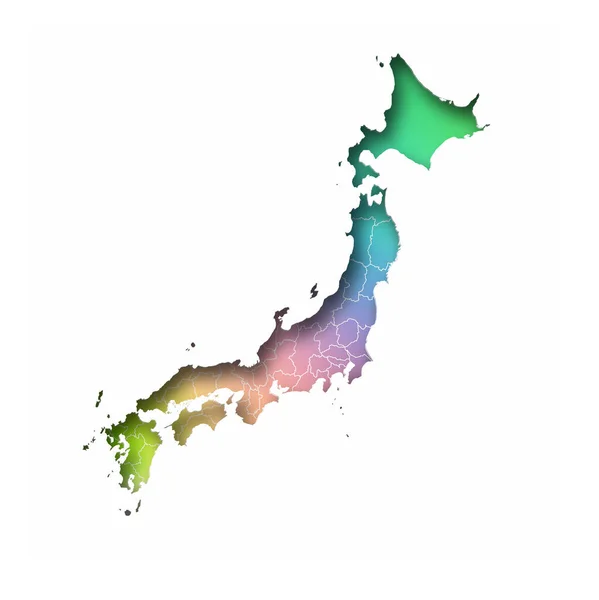 Japonsko Mapa Barevné Prefektury Ikona — Stockový vektor