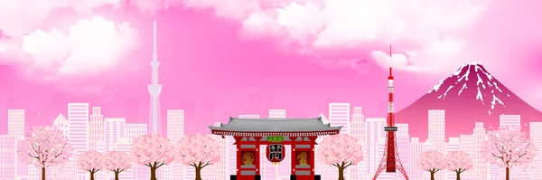 Cerisier Fleur Mont Fuji Tokyo Arrière Plan — Image vectorielle