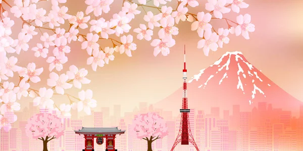 Cherry Blossom Fuji东京背景 — 图库矢量图片