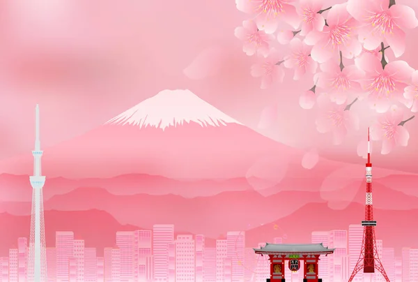 Fuji Cherry Blossom Tokyo Background — Stock Vector