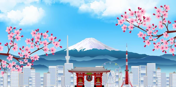 Cherry Blossom Fuji Tokyo Bakgrund — Stock vektor