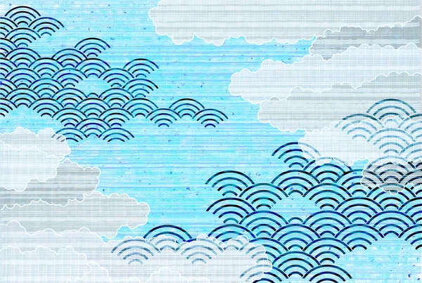 Vague Mer Motif Japonais Nuage Fond — Image vectorielle