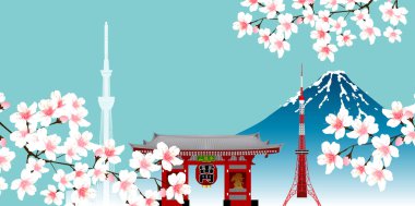 Kiraz çiçeği Fuji Dağı Tokyo arka planı