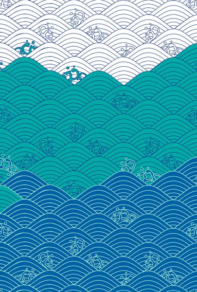 Sea Aalto Japanilainen Paperi Kuvio Tausta — vektorikuva