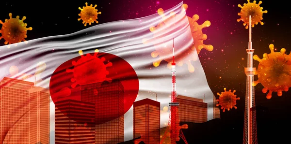 Japón Corona Información Sobre Virus Bandera — Vector de stock