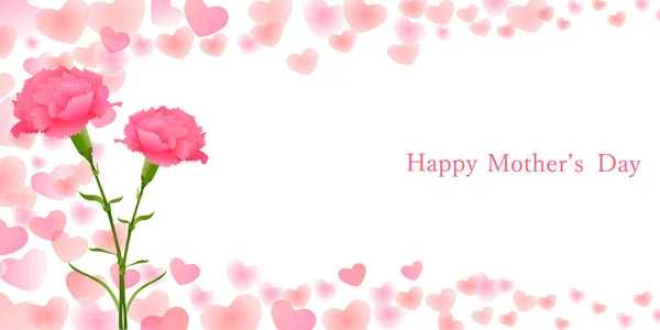 母亲节心脏康乃馨背景 — 图库矢量图片