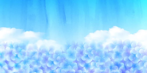 Hydrangea Bakgrunn Med Akvarellblå Blomst – stockvektor