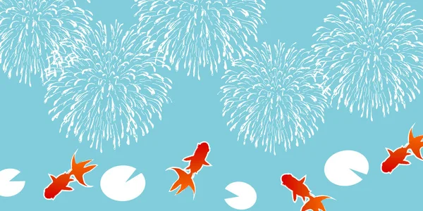 Fogos Artifício Goldfish Verão Céu Fundo — Vetor de Stock