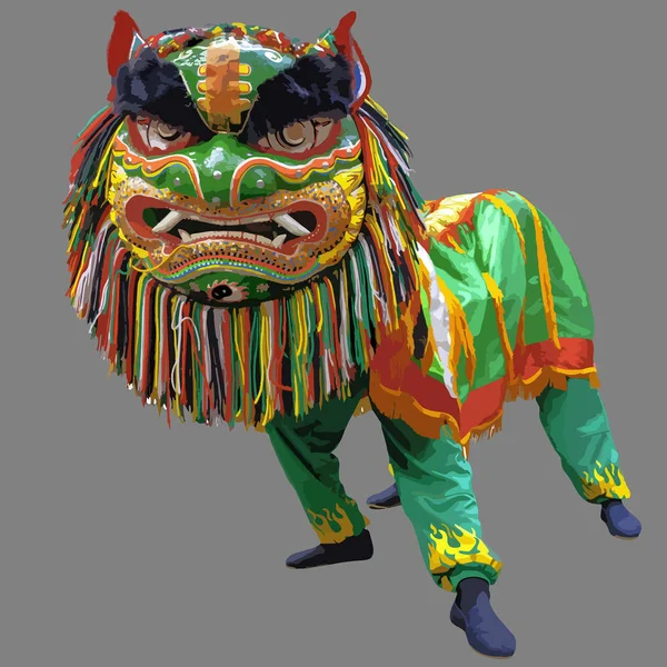 Цифровая Графическая Иллюстрация Lion Dance Традиционный Танец Китайской Культуре Имитация — стоковый вектор