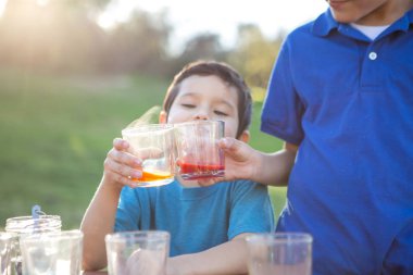 Young Boys eğleniyor ağabeyi ölçme Paskalya yumurta boyama