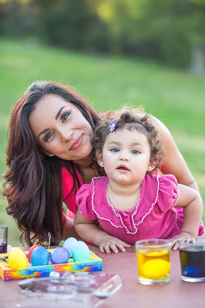 Mother Daughter Coloring Easter Eggs — Stock Photo, Image