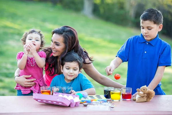 Family Coloring Easter Eggs — Stock Photo, Image