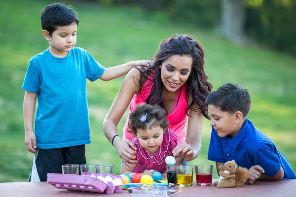 Family Coloring Easter Eggs — Stock Photo, Image