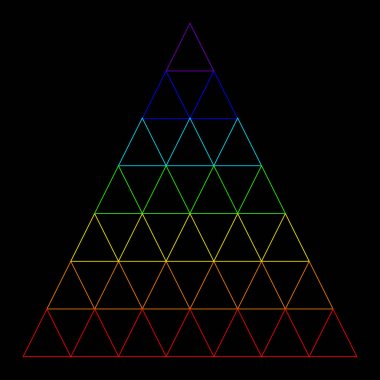 Birçok küçük üçgen, oluşan gökkuşağı üçgen oluşan bir gökkuşağı rengi