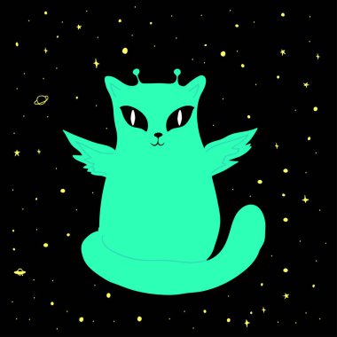 Güzel mekan yabancı kedi kanat ile vektör