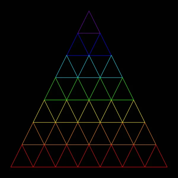 Triangolo arcobaleno composto da molti piccoli triangoli, composto da un colore arcobaleno — Vettoriale Stock