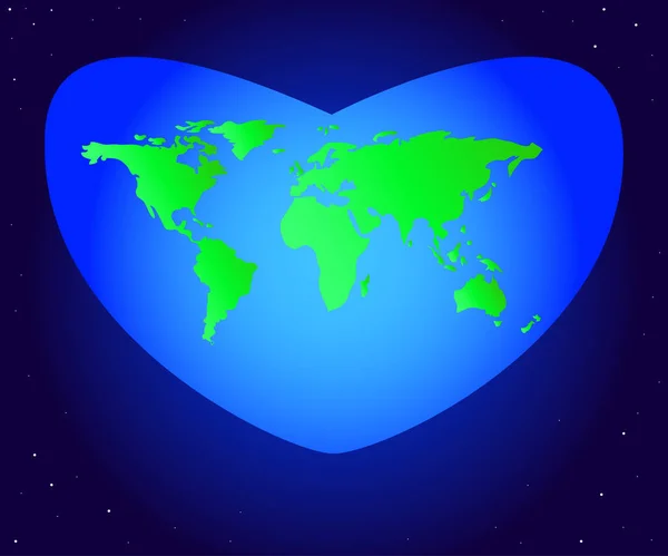 内地行星地球绿色在一个美丽的蓝色心脏中的插图 — 图库矢量图片