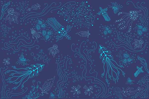 Hermosa bandera ilustración de criaturas fantásticas del océano — Vector de stock