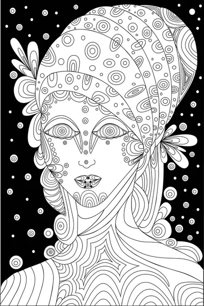 Vektör, siyah ve beyaz, shaman kız, sayfa boyama — Stok Vektör