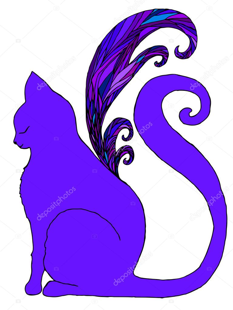 Cat with butterfly wings, isolated white background.
