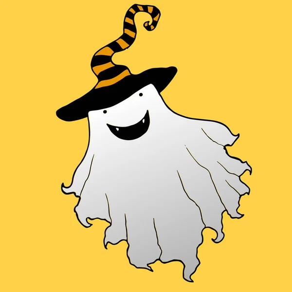 Fantasma alegre en un sombrero, cara de artoon, feliz, loca isola de halloween — Vector de stock