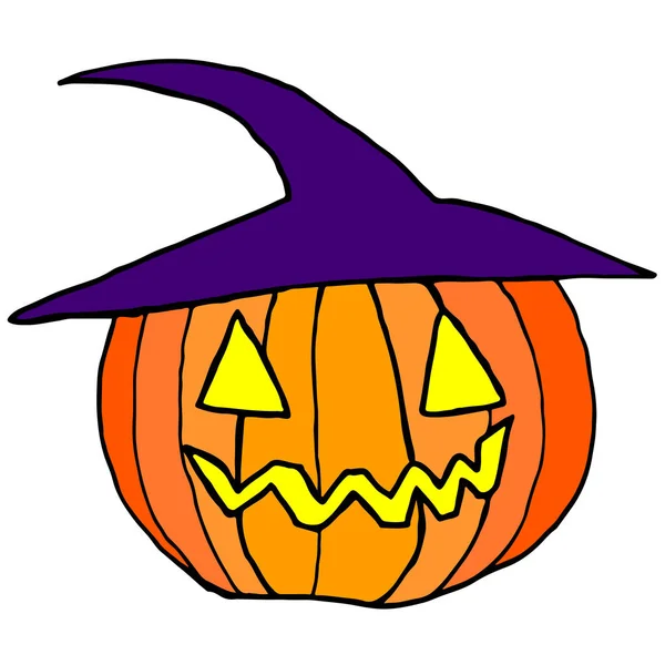Glücklich, verrückt, Kürbis im Hut zu Halloween, isoliert. — Stockvektor