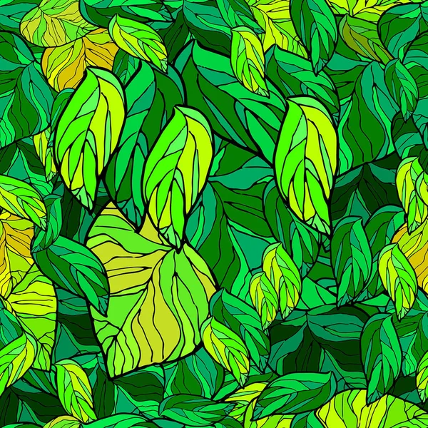 Juicy, grön, mosaik, tecknad blad. Sömlös krossade blad patte — Stock vektor