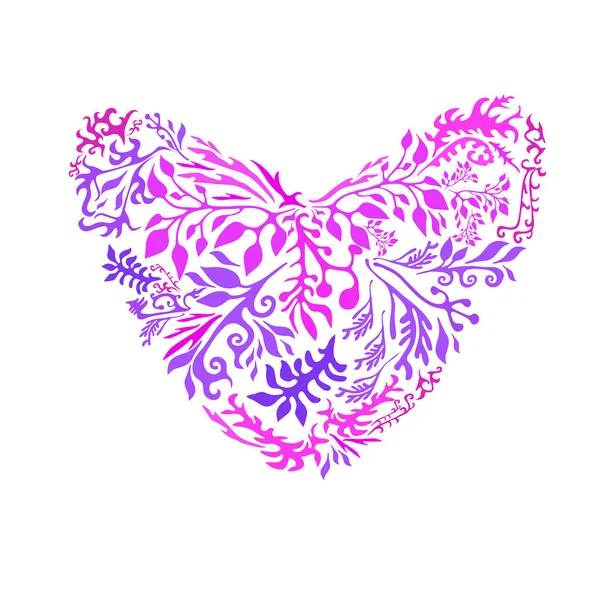 Purple heart w postaci kwiatów i liści. Wektor ilustr — Wektor stockowy