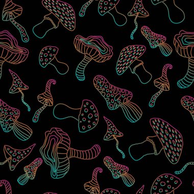 Neon Dikişsiz mantar desen, mavi pembe turuncu kontur üzerinde bir bla