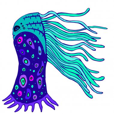 Fantastic, bright alien, monster with blue tentacles from the he clipart
